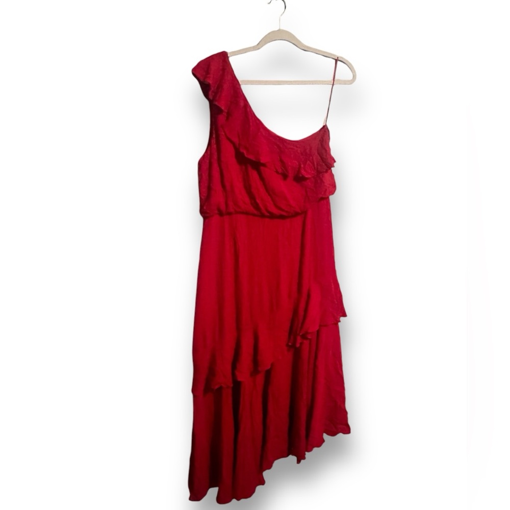 WAYF Erika One-Shoulder Red Midi Dress | Size XL | Elegant Occasion Dress - Picture 4 of 8